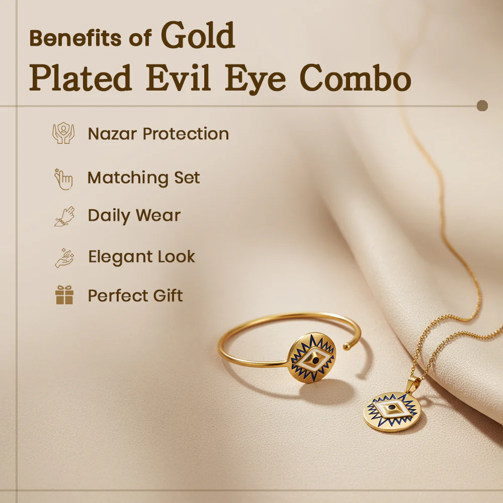 Gold Plated Evil Eye Bracelet & Pendant Combo - Image 2