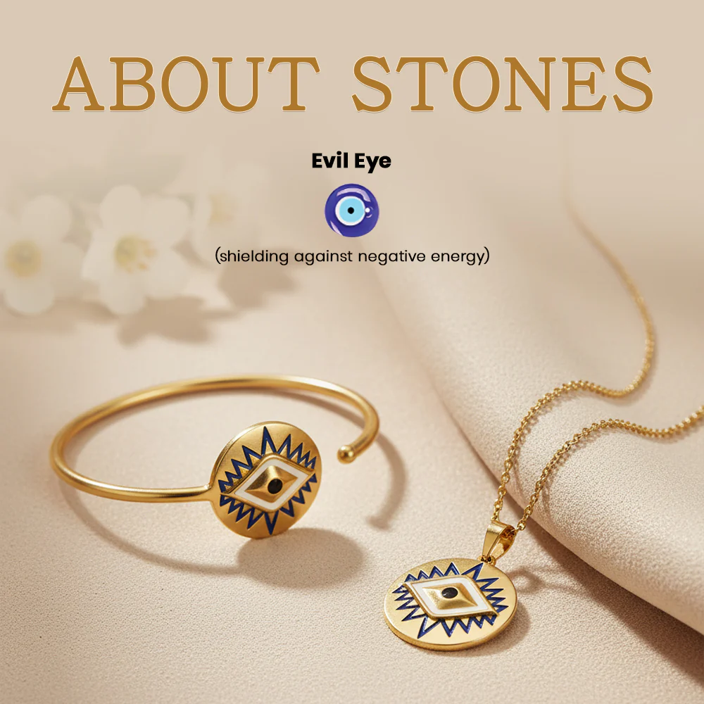 Gold Plated Evil Eye Bracelet & Pendant Combo - Image 3
