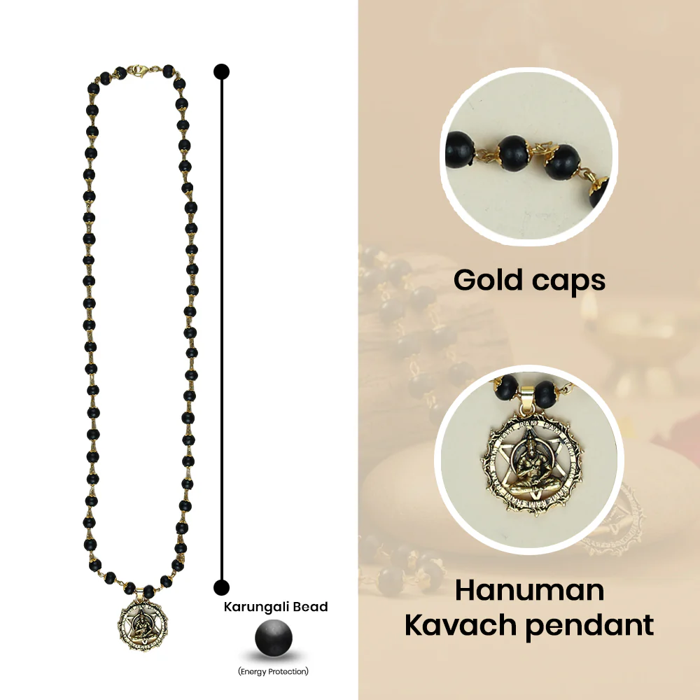 Gold-Plated Karungali Mala with Hanuman Kavach Pendant Govt. Certified - Image 3