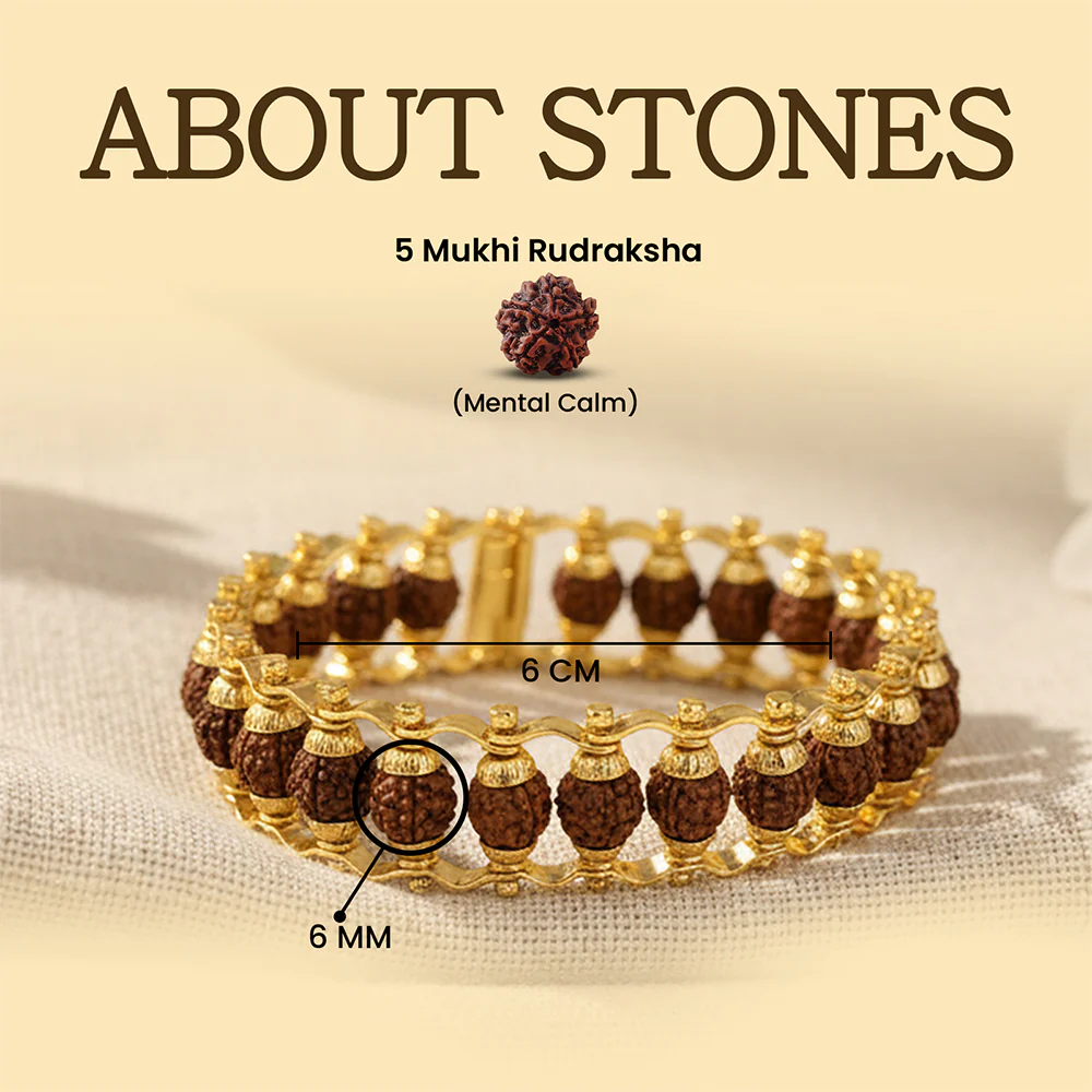 Gold Plated Rudraksha Chain Bracelet - 6mm - Image 3