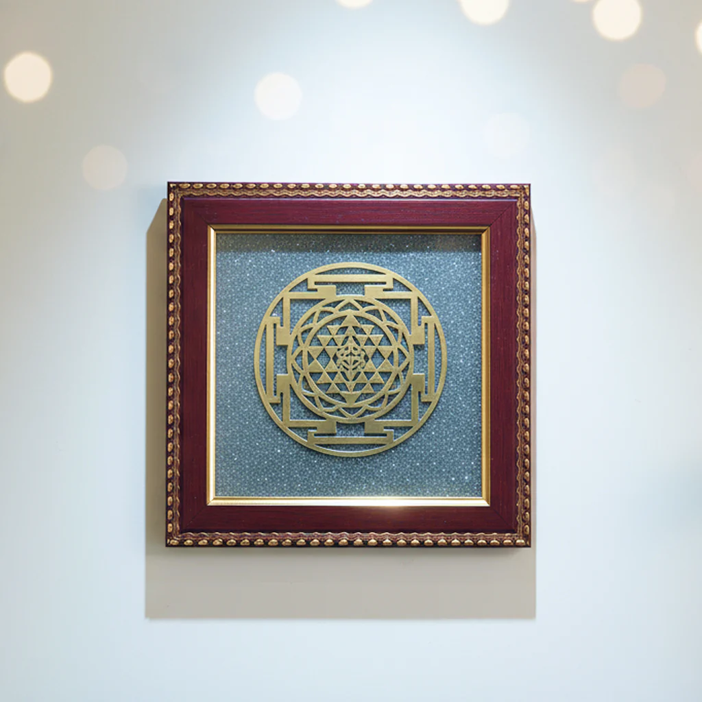 Golden Shree Yantra on Raw Pyrite Frame - Image 3