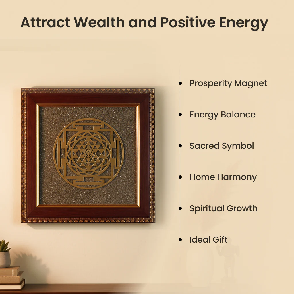 Golden Shree Yantra on Raw Pyrite Frame - Image 4