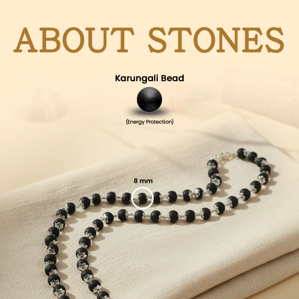Karungali Beads Silver Cap Mala - 54 Beads, 6mm Govt. Certified - Image 3