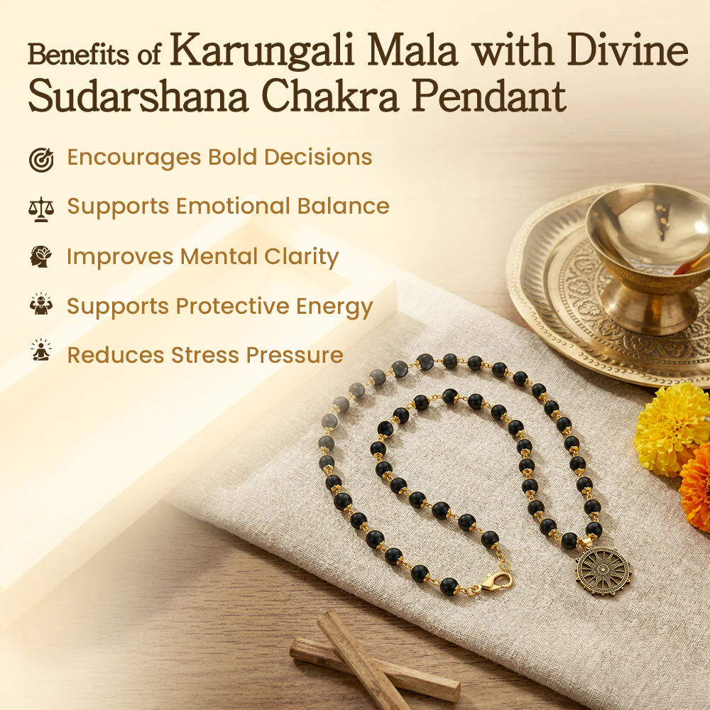 Karungali Mala with Divine Sudarshana Chakra Pendant Govt. Certified - Image 2