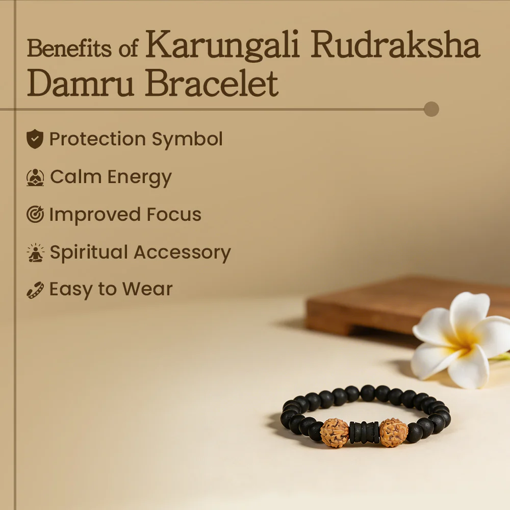Karungali Rudraksha Damru Bracelet Govt. Certified - Image 2