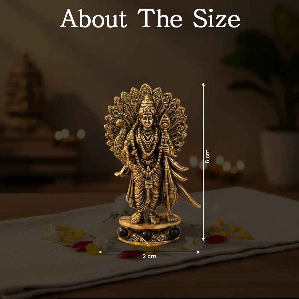 Lord Murugan Brass Idol with Peacock - Image 3