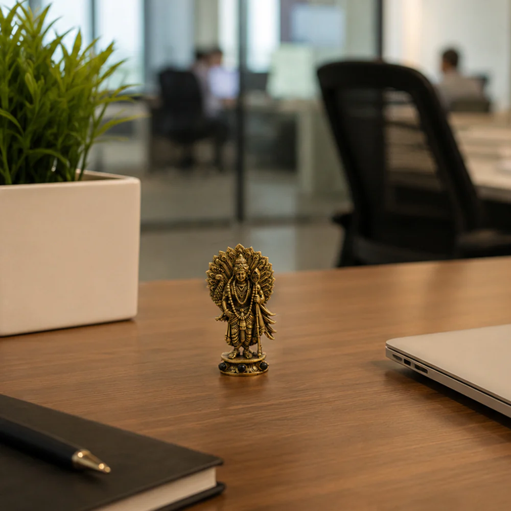 Lord Murugan Brass Idol with Peacock - Image 4
