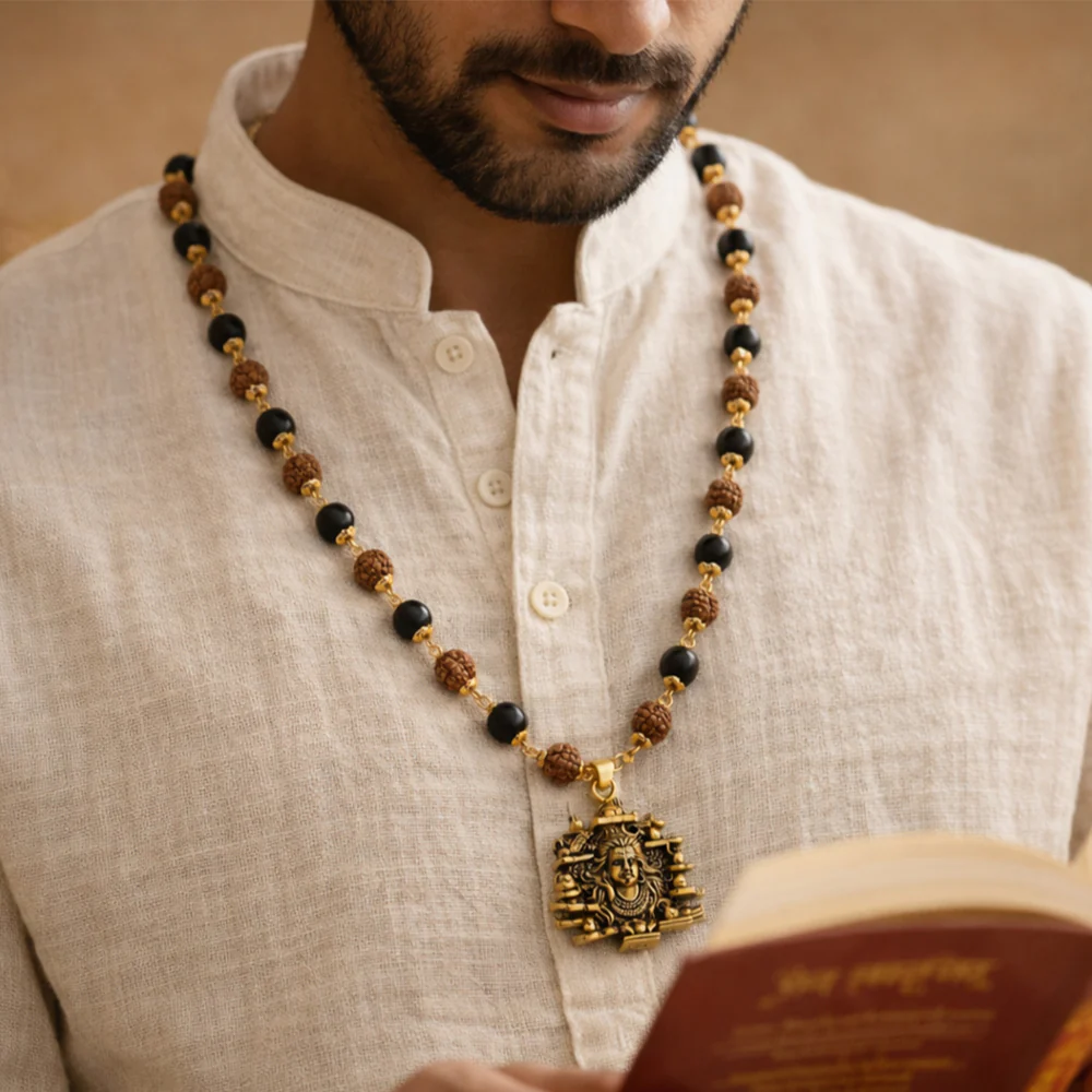 Lord Shiva Pendant with Rudraksha & Karungali Mala Govt. Certified - Image 3