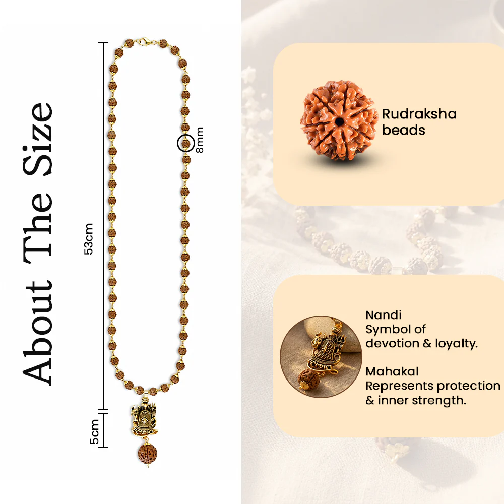 Mahakal Trishul Nandi Pendant with Rudraksha Mala - 54+1 Beads - Image 3