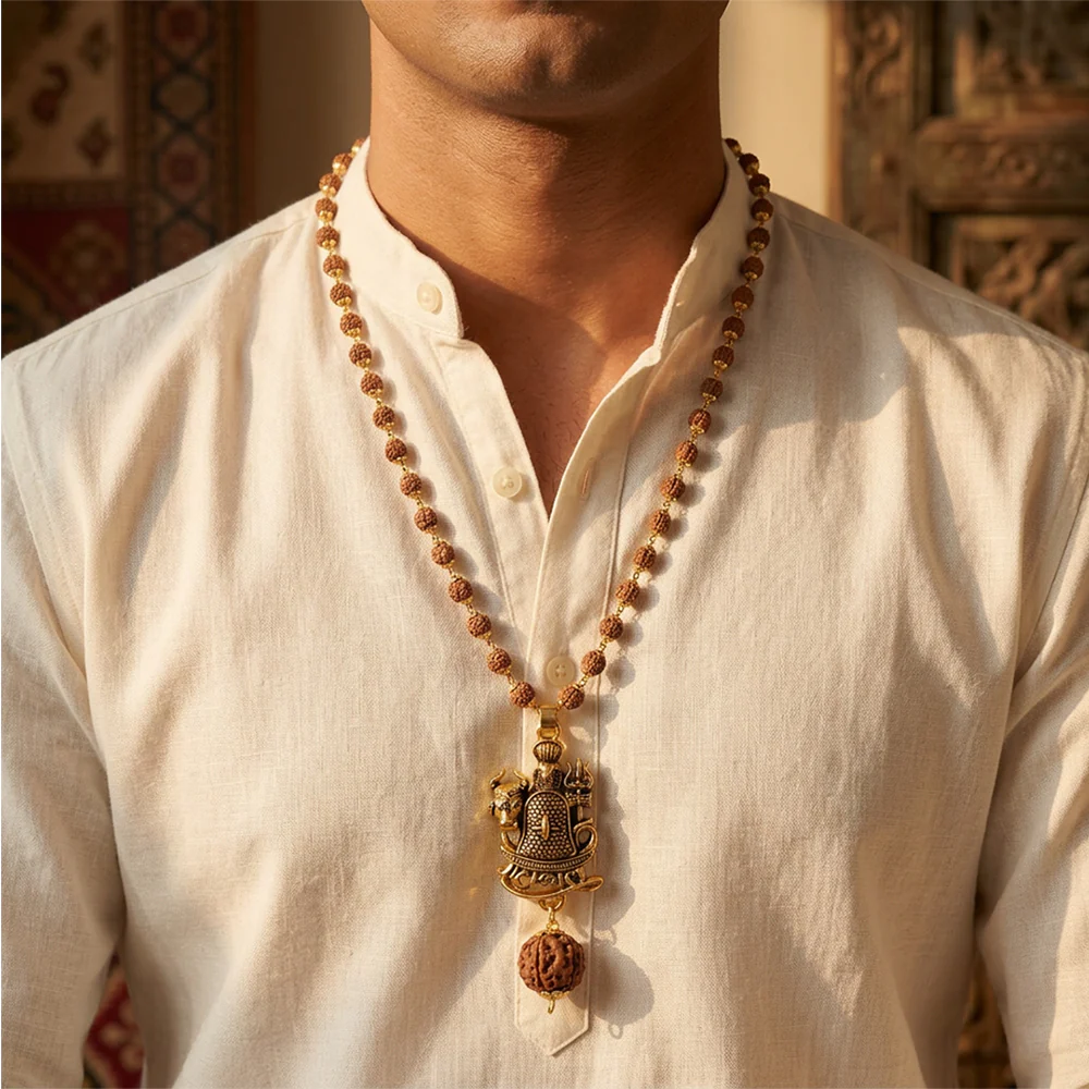 Mahakal Trishul Nandi Pendant with Rudraksha Mala - 54+1 Beads - Image 4
