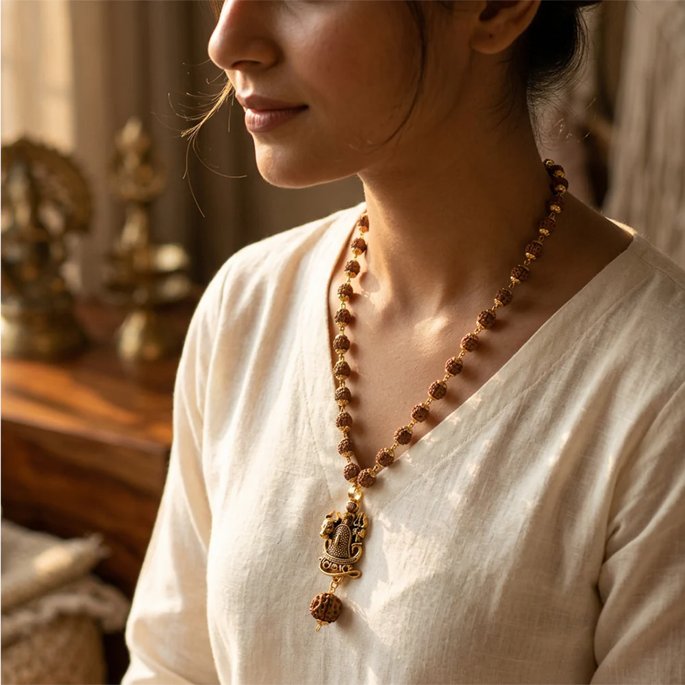 Mahakal Trishul Nandi Pendant with Rudraksha Mala - 54+1 Beads - Image 5