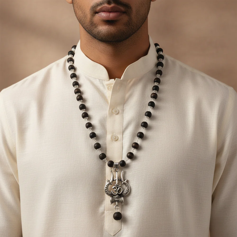 OM Shiva Trishool Karungali Mala - 54 Beads, 6mm Govt. Certified - Image 4