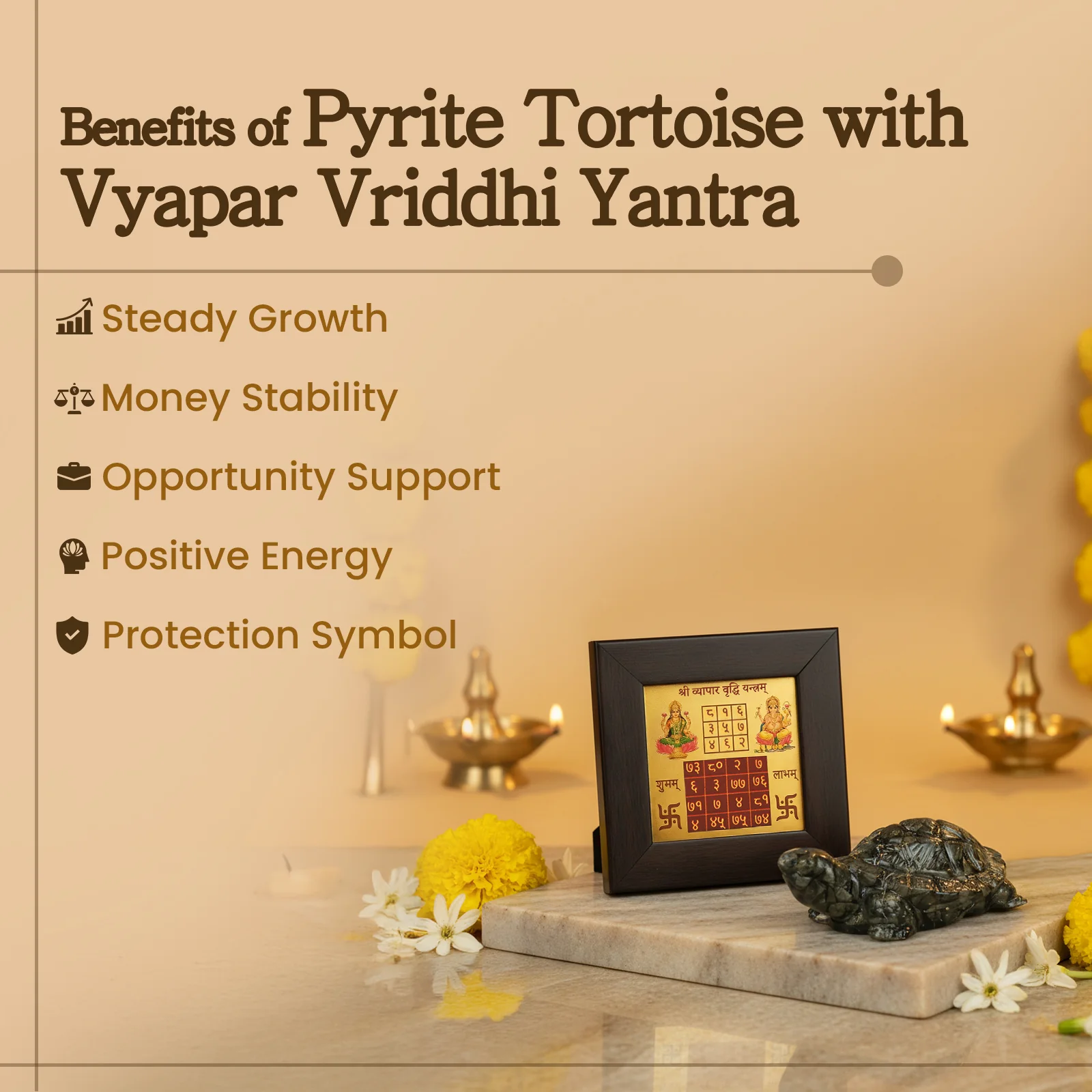 Pyrite Tortoise with Vyapar Vriddhi Yantra Combo for Wealth & Business Growth - Image 2