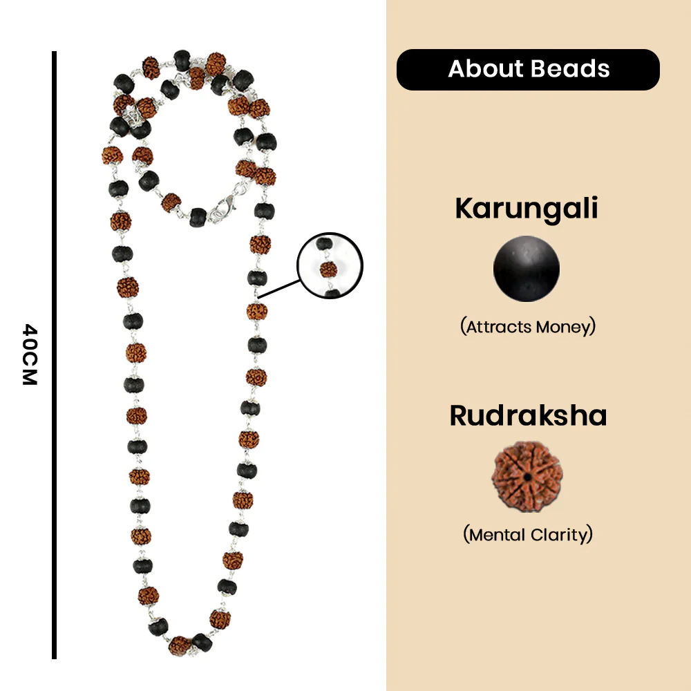 Rudraksha & Karungali Mala - 54 Beads, 6mm Govt. Certified - Image 3