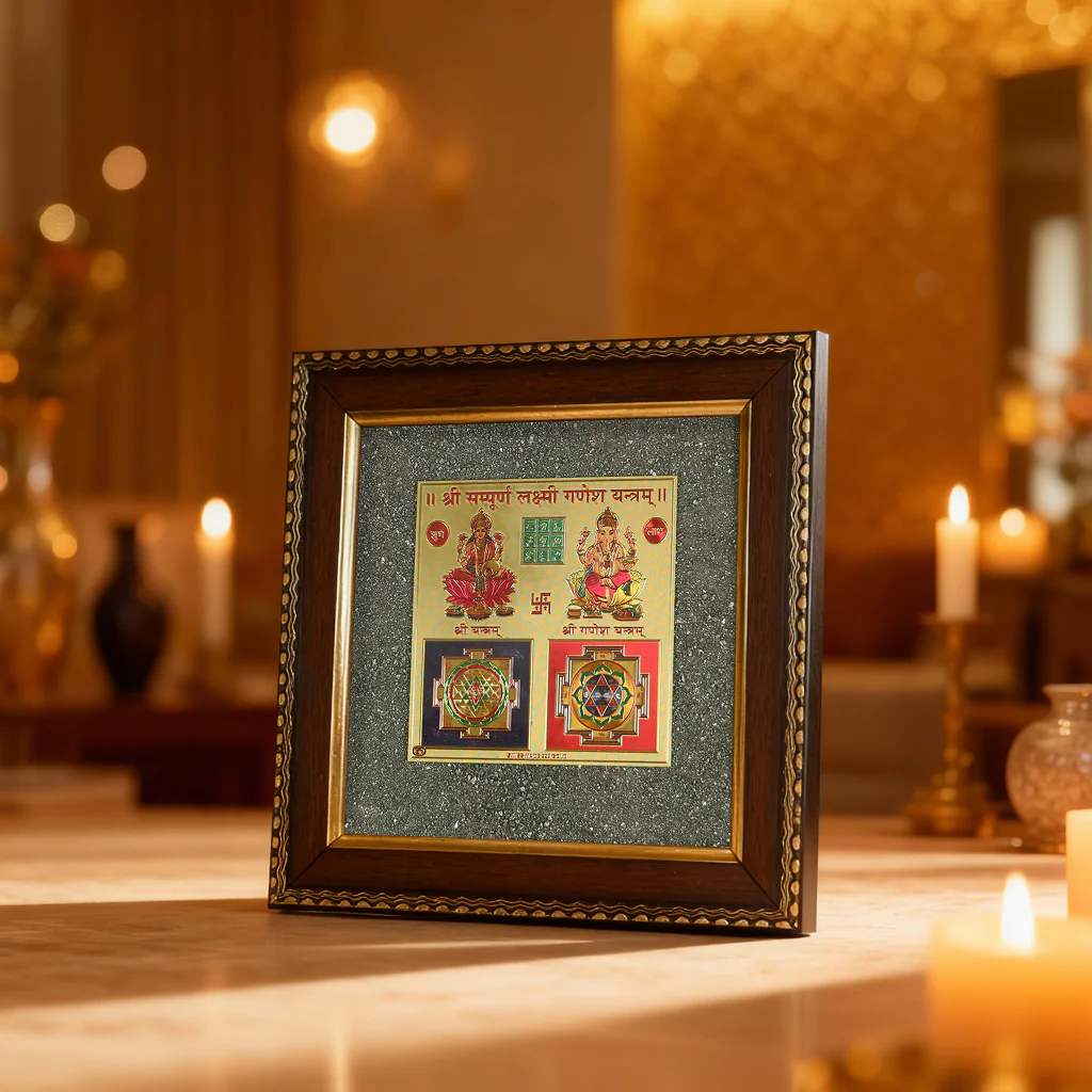 Sampoorna Lakshmi Ganesh Yantra On Raw Pyrite Frame - Image 3