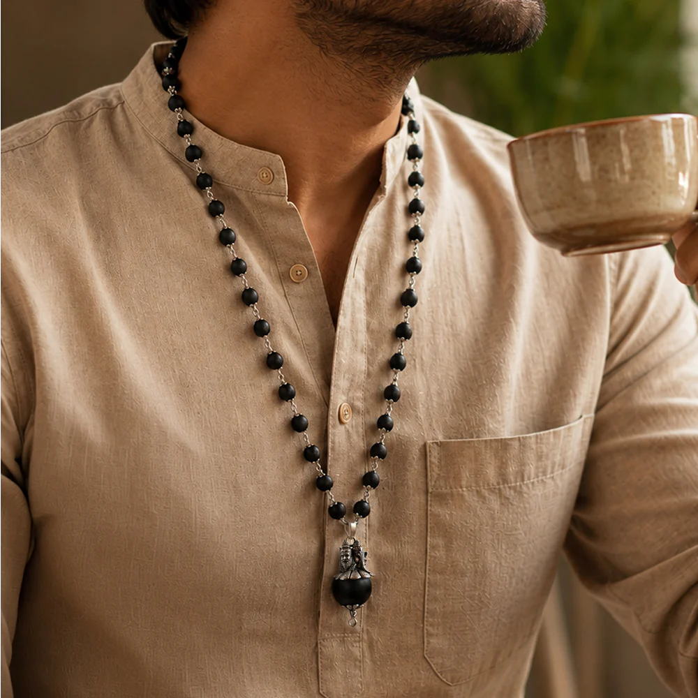 Silver Plated Shiv Ganesh Pendant with Karungali Mala - 54+1 Beads Govt. Certified - Image 6