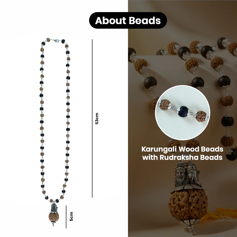 Silver Plated Shiv Ganesh Pendant with Rudraksha Karungali Mala - 54+1 Beads Govt. Certified - Image 3