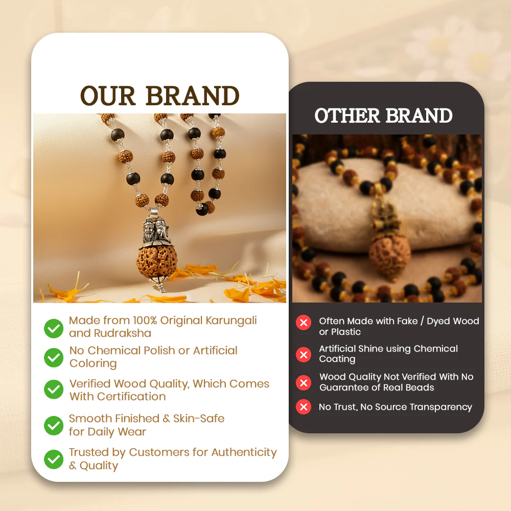 Silver Plated Shiv Ganesh Pendant with Rudraksha Karungali Mala - 54+1 Beads Govt. Certified - Image 6