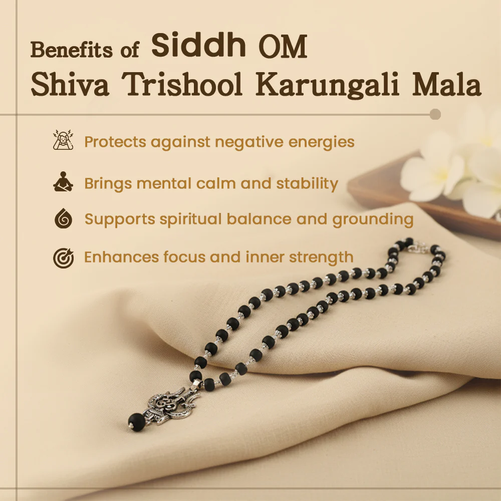 Siddh OM Shiva Trishool Karungali Mala - 54 Beads, 6mm - Image 4